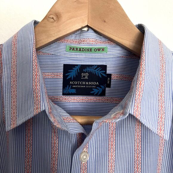SCOTCH & SODA AMSTERDAM COUTURE PARADISE OWN MEN'S SHIRTS SIZE L BLUE Red Stripe - Picture 3 of 9